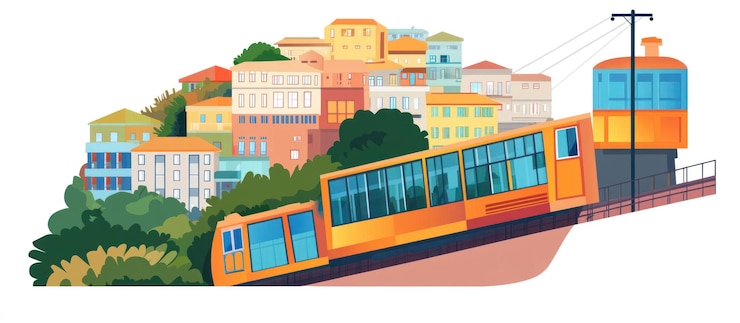 PSD funicular railway ascending a hillside town