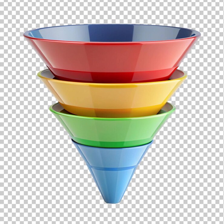 PSD funil 3 partes em fundo transparente