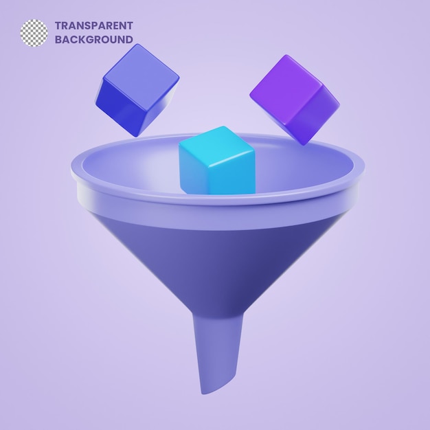 PSD funil 3d história do usuário ícone de vendas diagrama fluxo ilustração de negócios plano de marketing png transparente