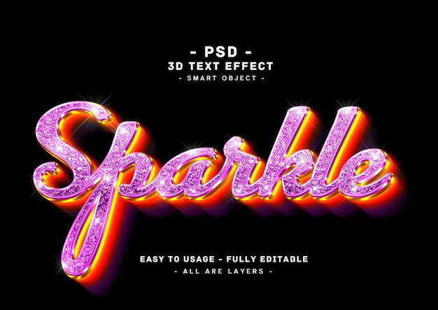 PSD funkelnder 3d-lila-textstileffekt