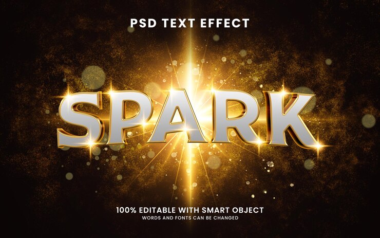 PSD funkelnder, glänzender 3d-texteffekt mit goldenem glitzerfunken und linseneffekt