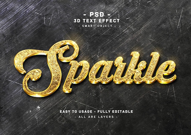 PSD funkelnder goldener 3d-texteffekt