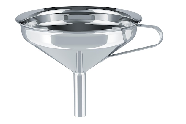 Funnel di cucina in acciaio inossidabile multiuso Funnel metallico di cottura di qualità alimentare rendering 3D isolato su sfondo trasparente