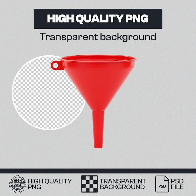 Funnel di plastica rossa con sfondo trasparente
