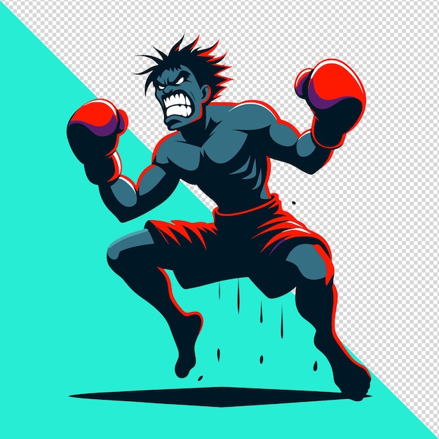 PSD funny angry kick boxer adecuado para logotipo o mascota impresión de camiseta pod archivo psd transparente