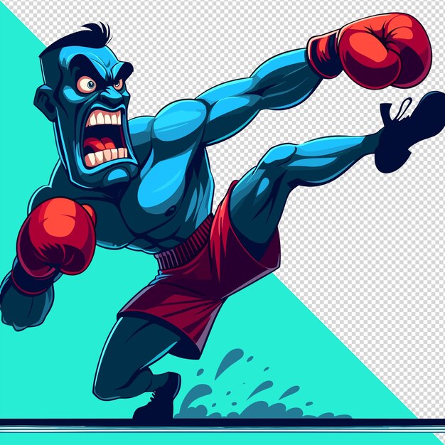 Funny angry kick boxer adecuado para logotipo o mascota impresión de camiseta pod archivo psd transparente