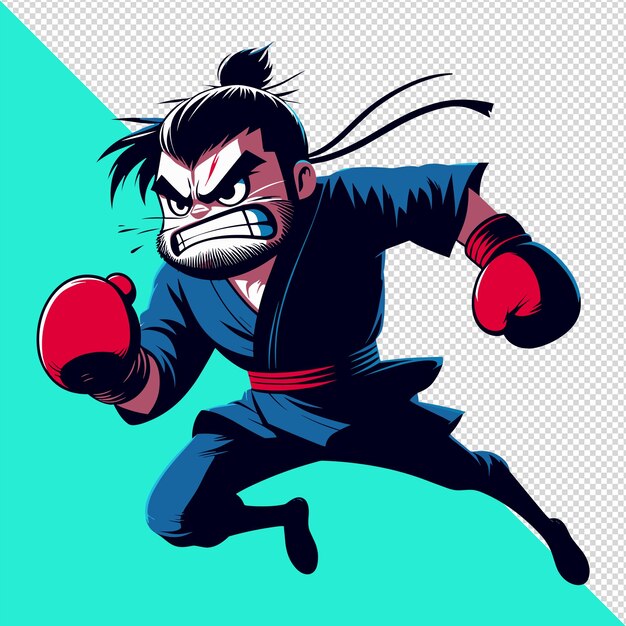 PSD funny angry kick boxer adecuado para logotipo o mascota impresión de camiseta pod archivo psd transparente