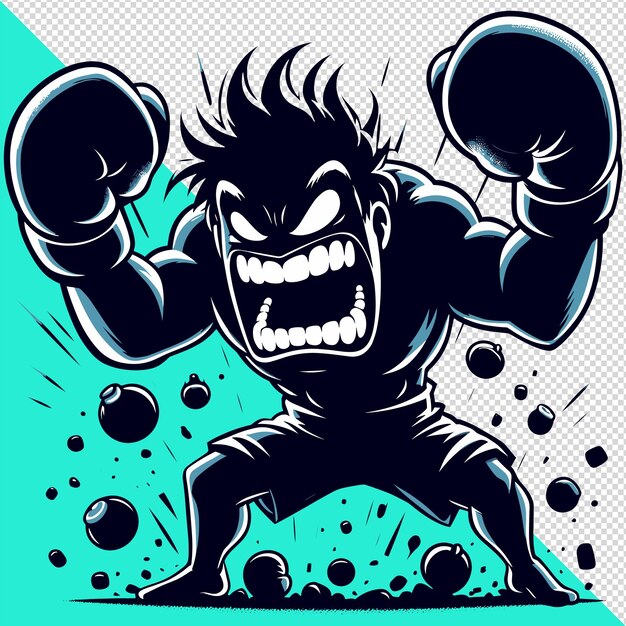 Funny angry kick boxer adequado para logotipo ou mascote impressões pod t-shirt arquivo psd transparente