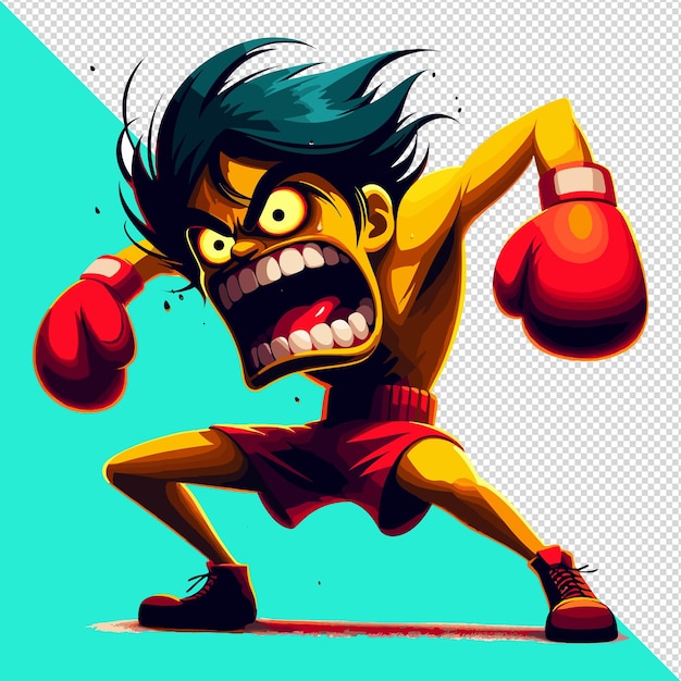 PSD funny angry kick boxer adequado para logotipo ou mascote impressões pod t-shirt arquivo psd transparente