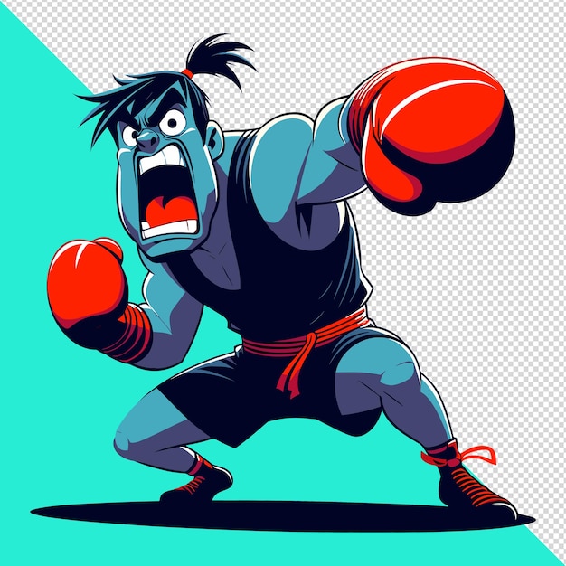 Funny angry kick boxer geeignet für logo oder maskottchen drucke pod t-shirt transparente psd-datei