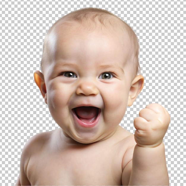 PSD funny baby hold up fist with happy emotion