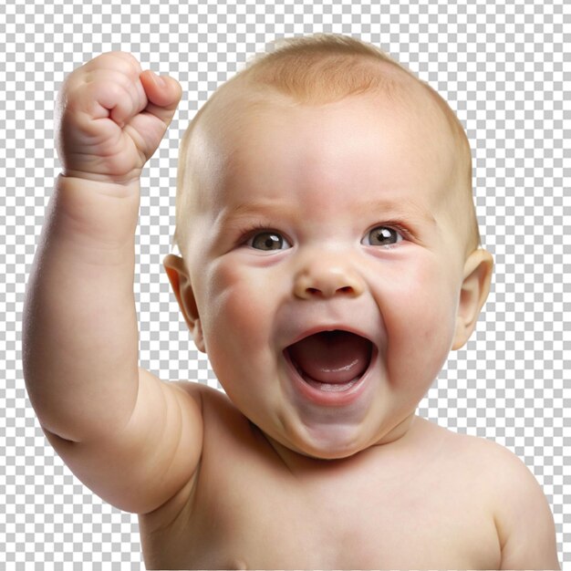 PSD funny baby hold up fist with happy emotion