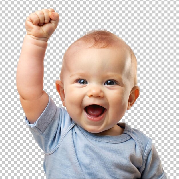 PSD funny baby hold up fist with happy emotion