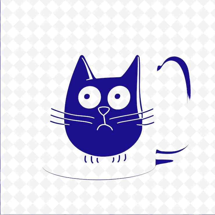 PSD funny cat mug mit einem schwarz-weißen cartoon-design und einem fe png outline flat illustration designs