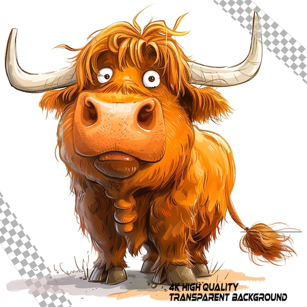 PSD funny highland cow clipart auf durchsichtigem hintergrund