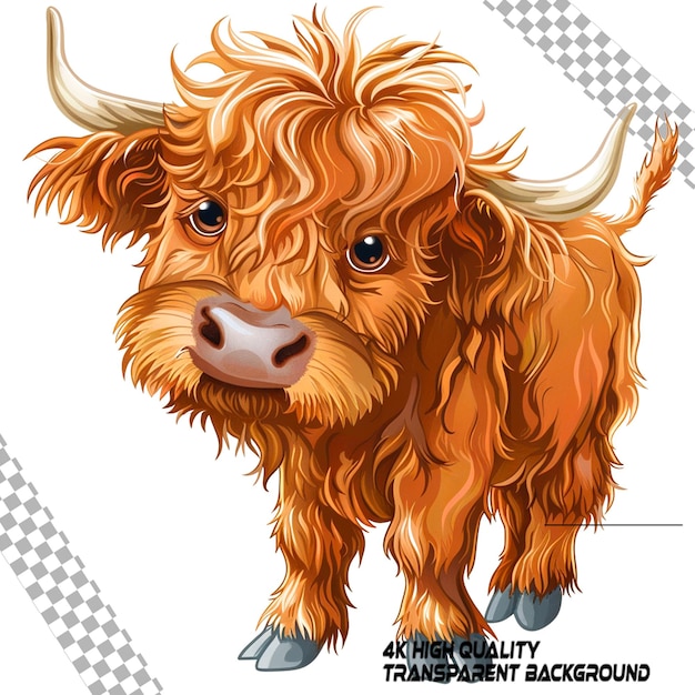 PSD funny highland cow clipart em fundo transparente