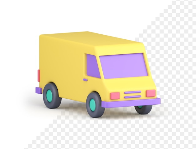 Furgoneta amarilla automóvil carga mercancías transporte frente lado vista realista 3d icono