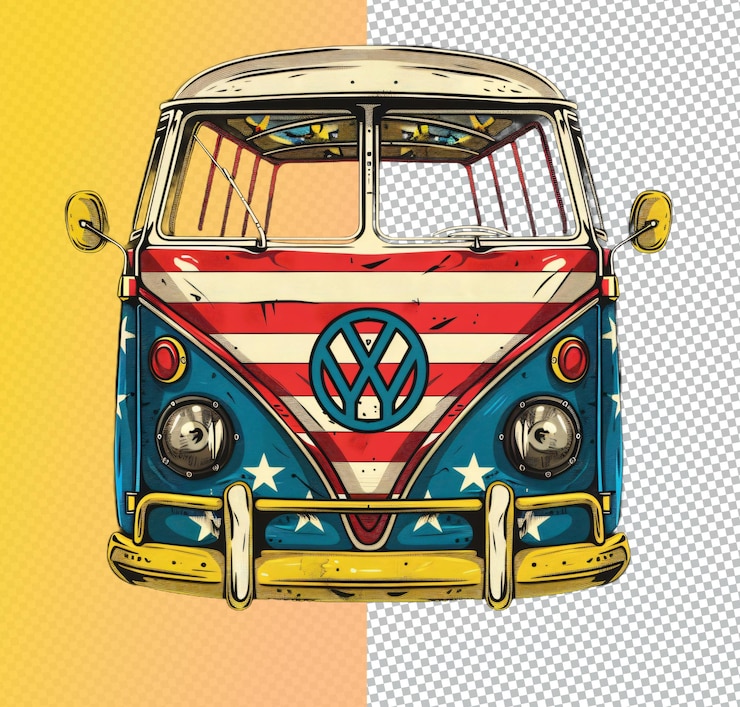 PSD una furgoneta azul con la palabra vw en ella