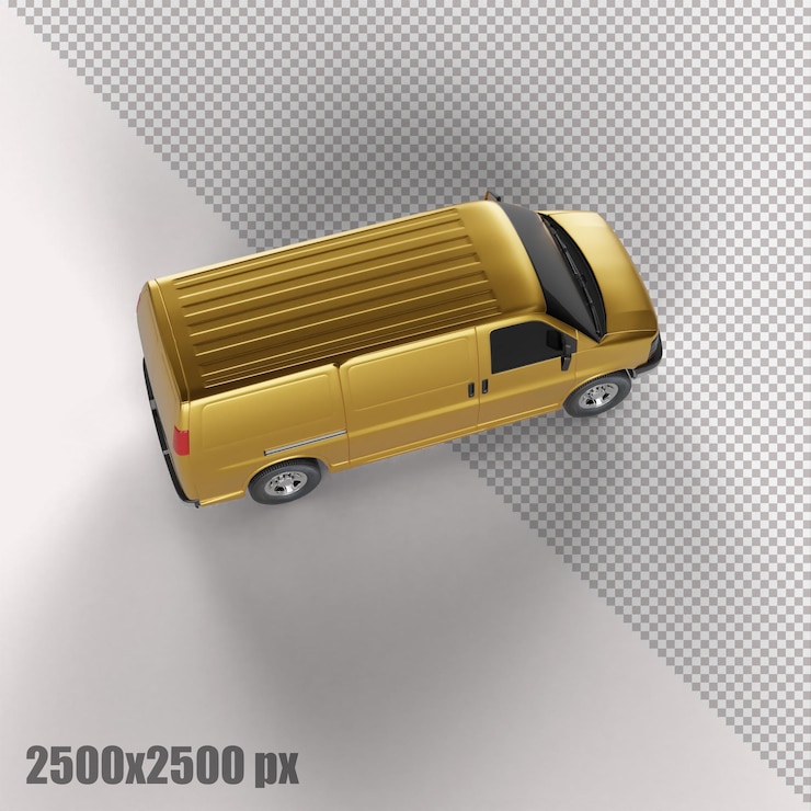 PSD furgoneta de carga amarilla realista en render 3d
