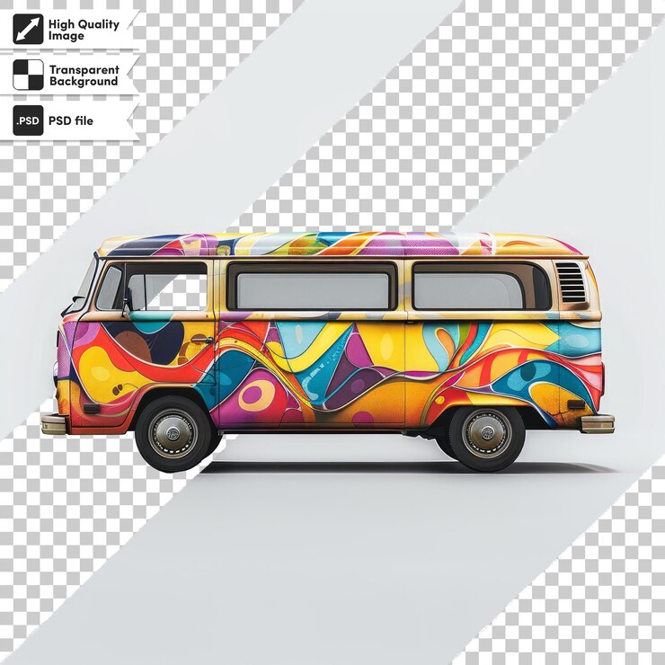 PSD una furgoneta colorida con un diseño colorido en el lado