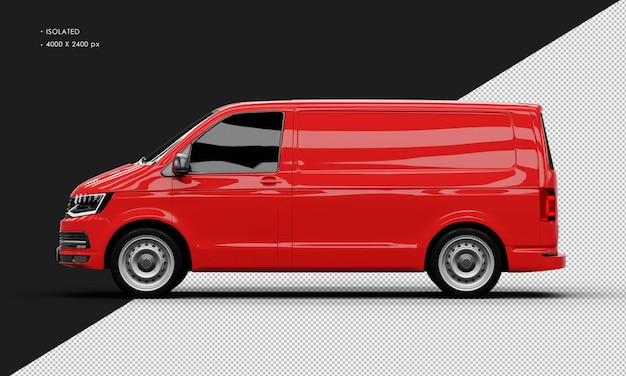 PSD furgoneta de transporte roja brillante realista aislada desde la vista lateral izquierda
