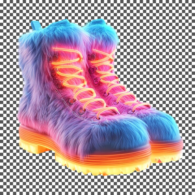 PSD furry cyberpunk boots with glowing laces and neon colors