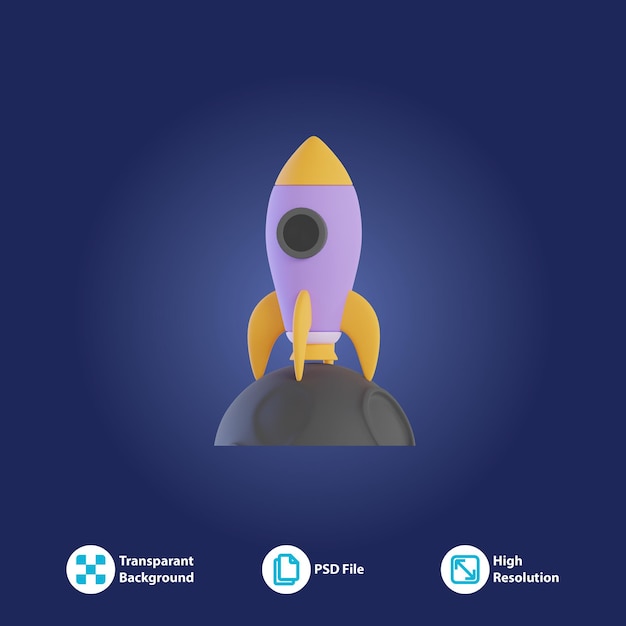 Une fusée d'illustration PSD 3D a atterri sur la lune
