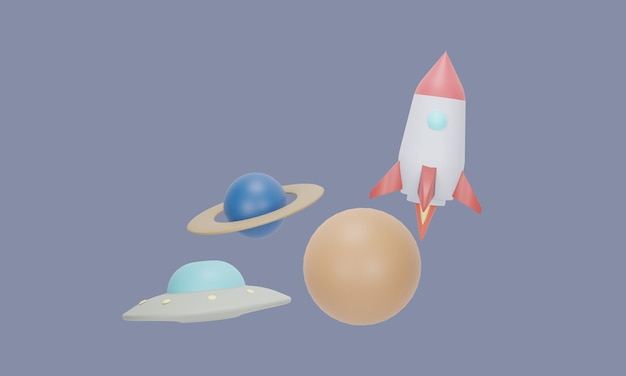 Fusée et OVNI Illustration 3D