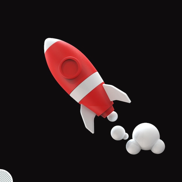 Fusée spatiale de rendu 3D avec icône isolée de fumée