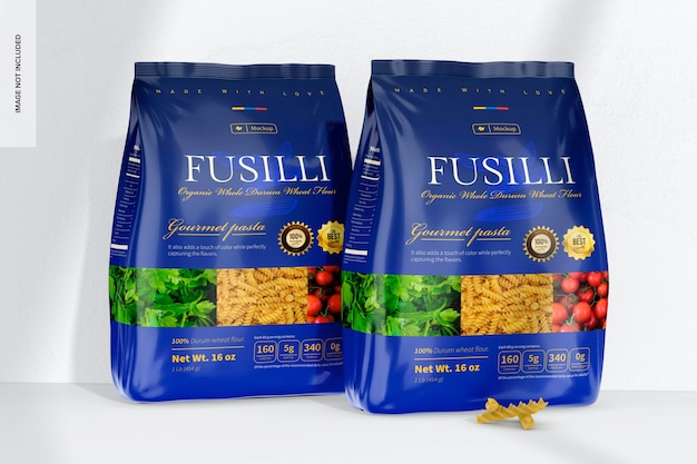 Fusilli bags mockup, seitenansicht