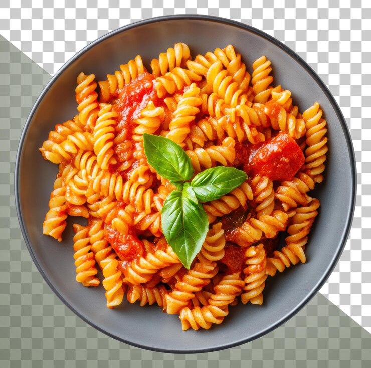 PSD fusilli de papua nueva guinea con salsa de tomate y albahaca