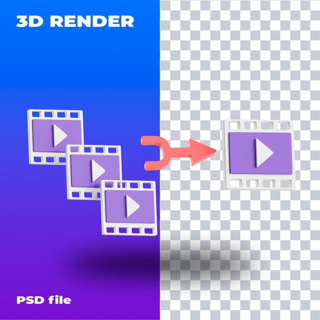 PSD fusión de vídeo psd icono 3d renderizado en 3d de alta resolución