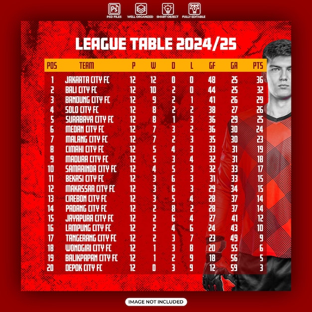 Fußball-liga-tabelle flyer oder social-media-vorlage