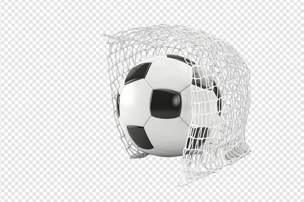 Fußball mit einem Tornetz bereit für die Aktion mit isoliertem Hintergrund mit isolierter auf transparentem Hintergrund