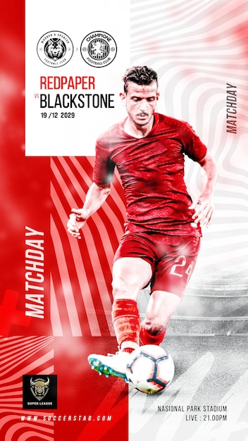 Fußball-Sport-Spieltag Flyer Poster und Social-Media-Post-Banner Instagram-Promotionsvorlagen