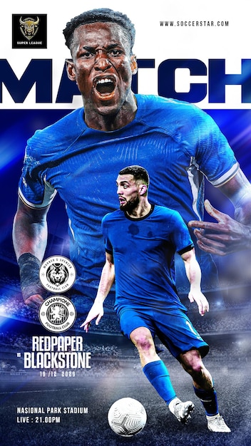 Fußball-Sport-Spieltag Flyer Poster und Social-Media-Post-Banner Instagram-Promotionsvorlagen