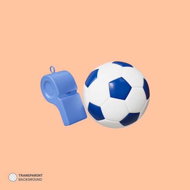 PSD fußball- und pfeifsymbol isolierte 3d-render-illustration