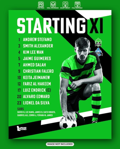 Fußballspiel-Start-Elf-Mockup-Design