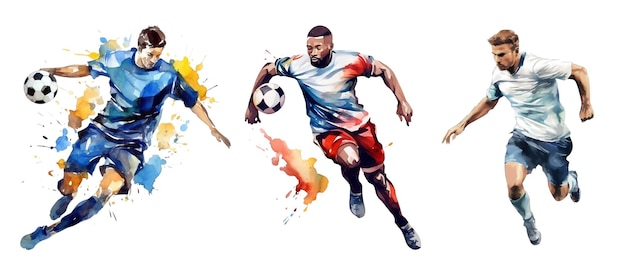 Fußballspieler in Aktion isoliert auf weißem Hintergrund Aquarell-Illustration