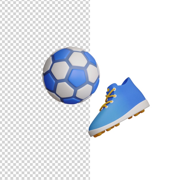 Fútbol 3D icono deporte zapatos y bola aislado fondo blanco.