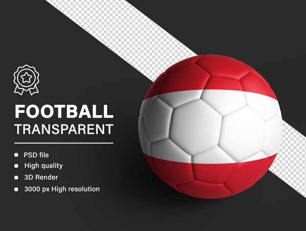 Futebol 3D com bandeira da Áustria isolada em fundo transparente