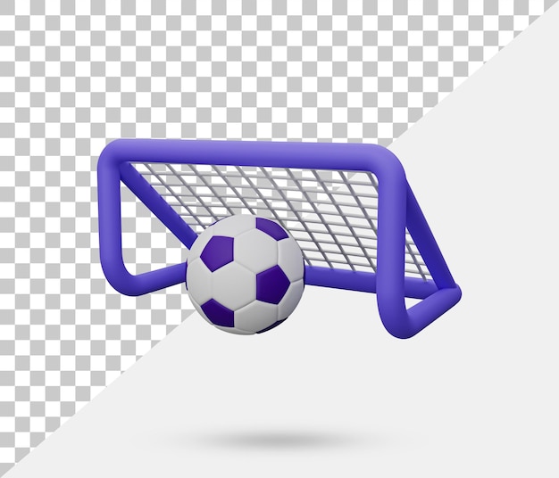 Futebol no ícone 3d do poste da baliza. ícone de bola de futebol realista. 3d renderizado