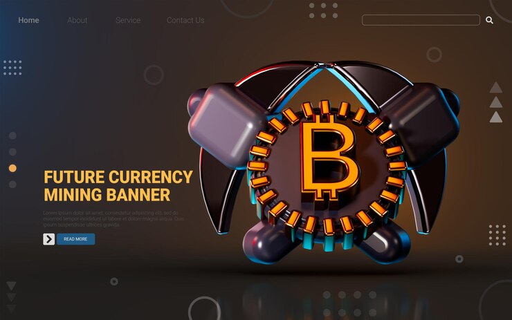 PSD future currency mining icon auf dunklem hintergrund 3d-renderkonzept für economy banking finance