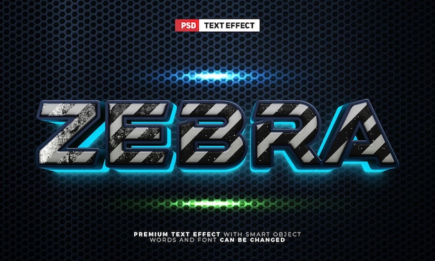 Future zebra cross tech power robot resplandor estilo de efecto de texto editable en 3d