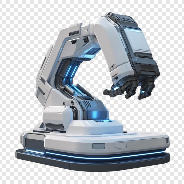 PSD futurista brazo robótico tecnología avanzada diseño blanco azul