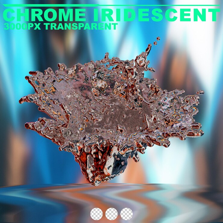 PSD futurista cromo líquido iridescente forma metálica abstracta renderizado en 3d
