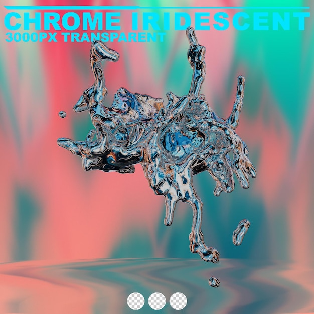 PSD futurista cromo líquido iridescente forma metálica abstracta renderizado en 3d