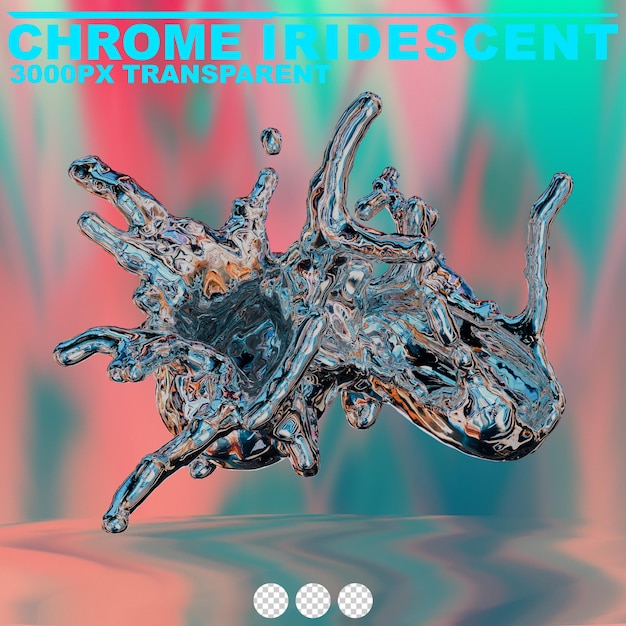 PSD futurista cromo líquido iridescente forma metálica abstracta renderizado en 3d