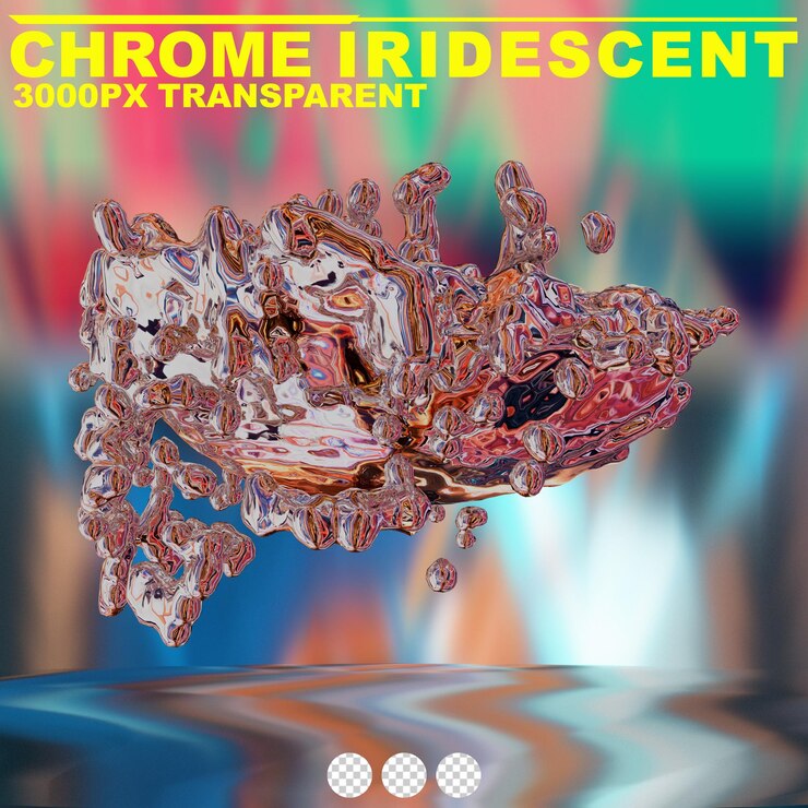 PSD futurista cromo líquido iridescente forma metálica abstracta renderizado en 3d