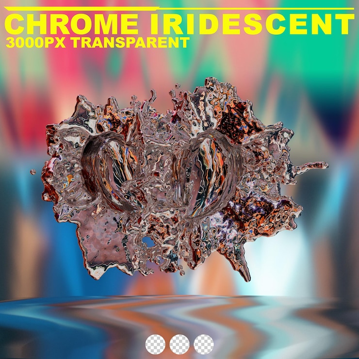 PSD futurista cromo líquido iridescente forma metálica abstracta renderizado en 3d